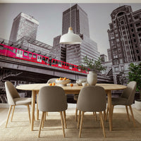 Dramatic Canary Wharf, London contrast photograph, riverside perspective mural.