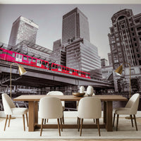 Canary Wharf, London high-rise buildings wallpaper for walls, office feature.