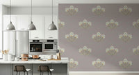 Lilas Bloom wallpaper, serene floral bouquet print, subtle mauve backdrop.