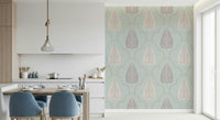 Tranquil Trellis wallpaper serene sage color leaf motif design.