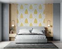 Intricate yellow trellis wallpaper, refined geometric frame, Golden Branch.