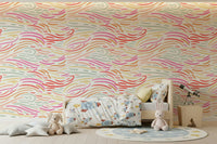 Pink and green brushstroke wallpaper for children's room, Candy Pastel Strokes.