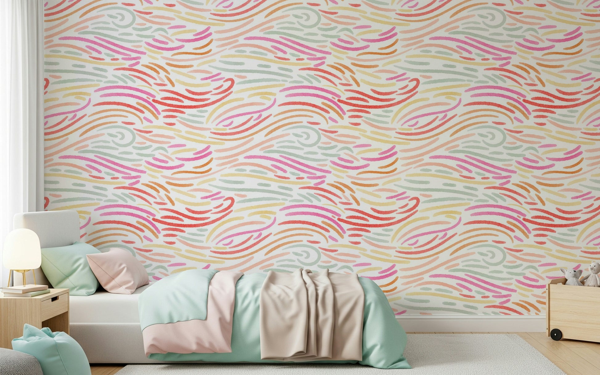 Dynamic colorful streak wall mural, Candy Pastel Strokes, modern graphic product.