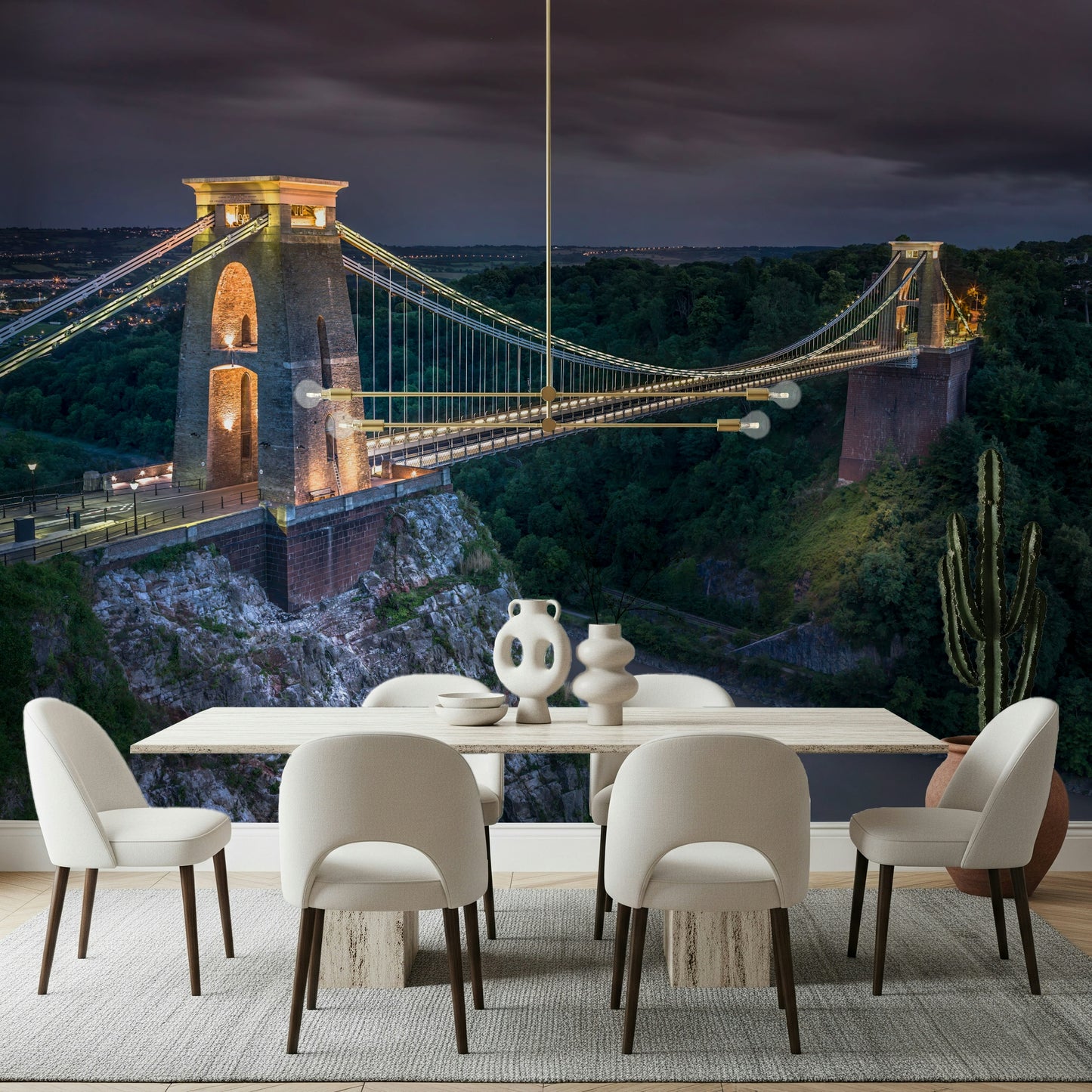 Dramatic illuminated stone towers on Clifton Suspension Bridge wallpaper.