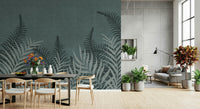 Into The Jungle botanical wallpaper, peaceful monochromatic nature inspired print.