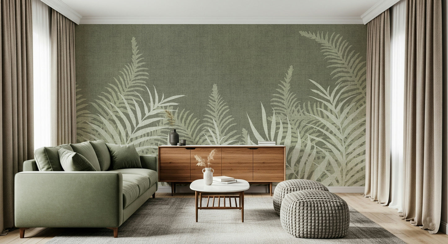Tranquil fern patterned wall mural for an earthy interior décor.