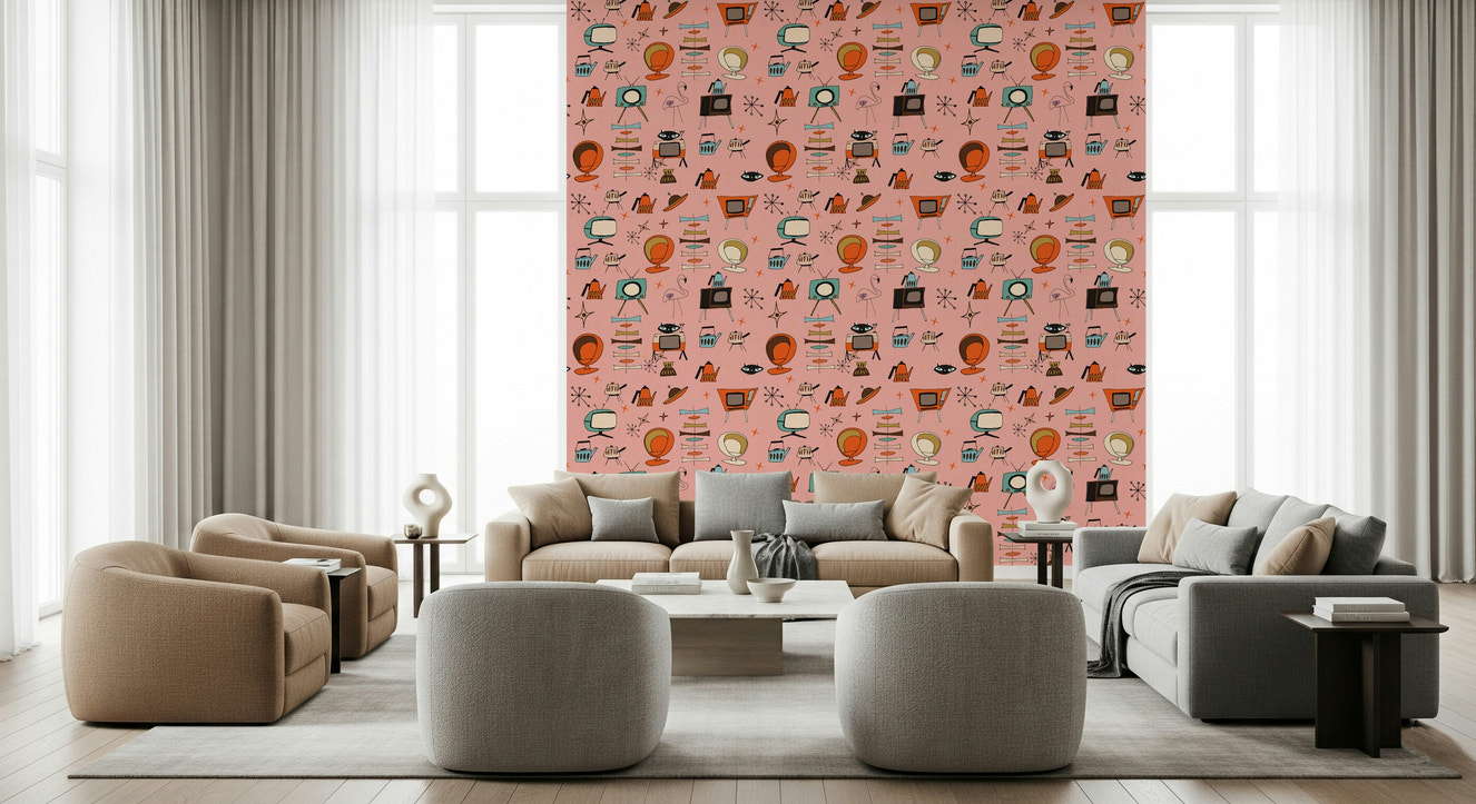 Bold Wallpaper for Walls, Atomic Illustrated Surface, Artistic.
