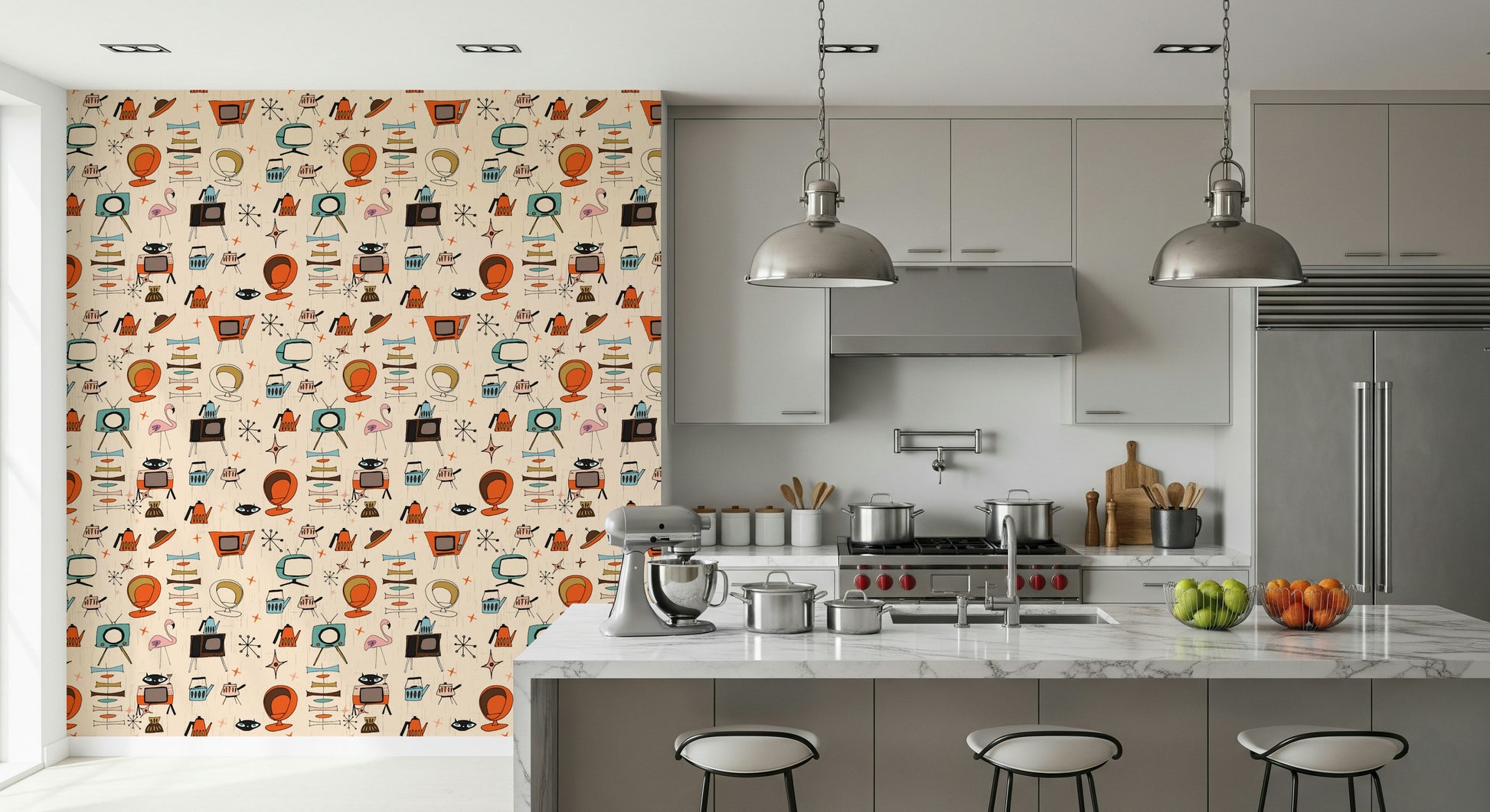 Orange Pod Chair Wallpaper, Atomic Retro Objects, Distinctive Look.
