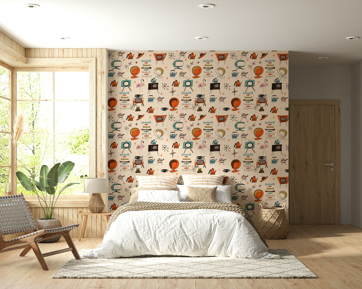 Quirky Household Items, Living Kitsch Beige Aesthetic Wall Mural.