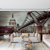 Sepia-toned London Millennial Bridge Vista photograph, moody city atmosphere.