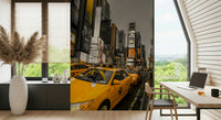 Vivid NYC Cabs Golden Rush design capturing metropolis energy and motion.