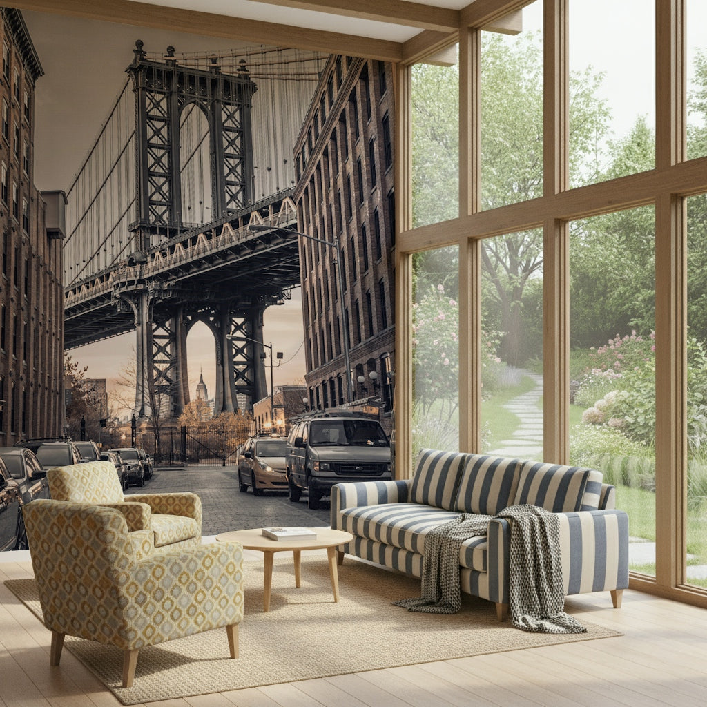 Classic Dumbo photo wallpaper, showcasing the famous Manhattan bridge portal.