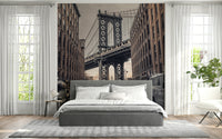 Manhattan bridge towering structure wall mural, picturesque Brooklyn location.