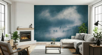 Indigo Woodland Sentinel wall mural, a deep blue, dreamy forest view.