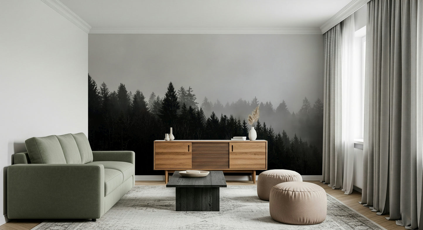 Stunning Canyon Woodland Haze, a wall mural of a misty wilderness.
