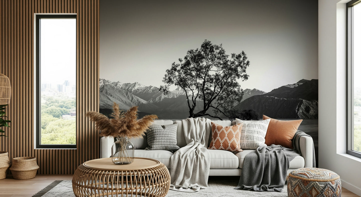 Fine art photography style Solitary Woodland wallpaper with submerged trunk reflection.