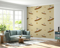 Mid-century, quirky Minimal Vintage UFO Beige seamless surface wrap.