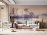 Serene Reflections wall mural capturing a foggy waterscape.