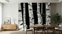 Decorative woods wallpaper mural with detailed tree texture.