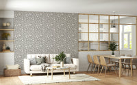 Folk Bird Botanical Theme wallpaper mural with blooming florals

