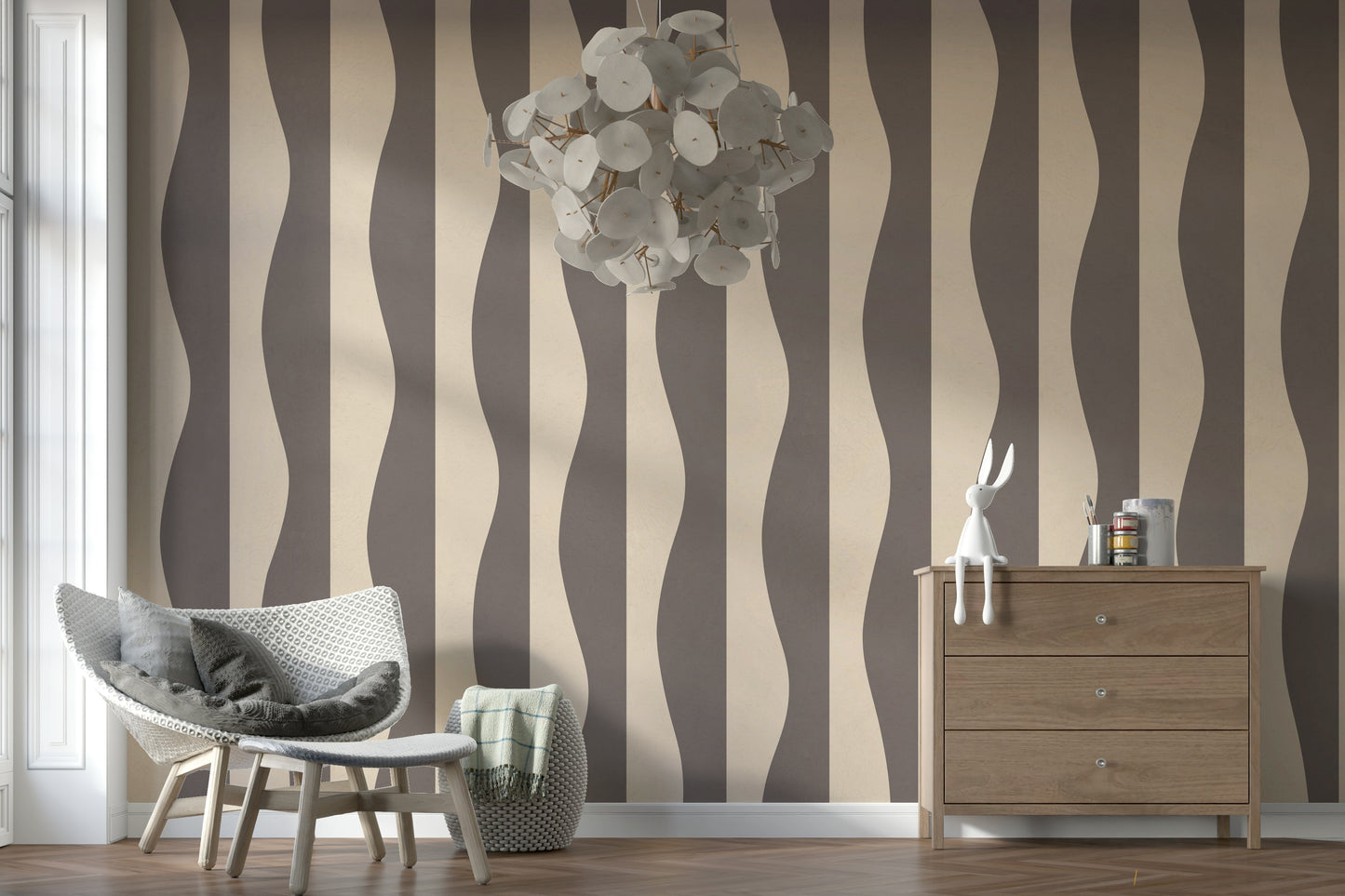 Rippling Groovy Stripes wallpaper, artistic, serene interior backdrop element.