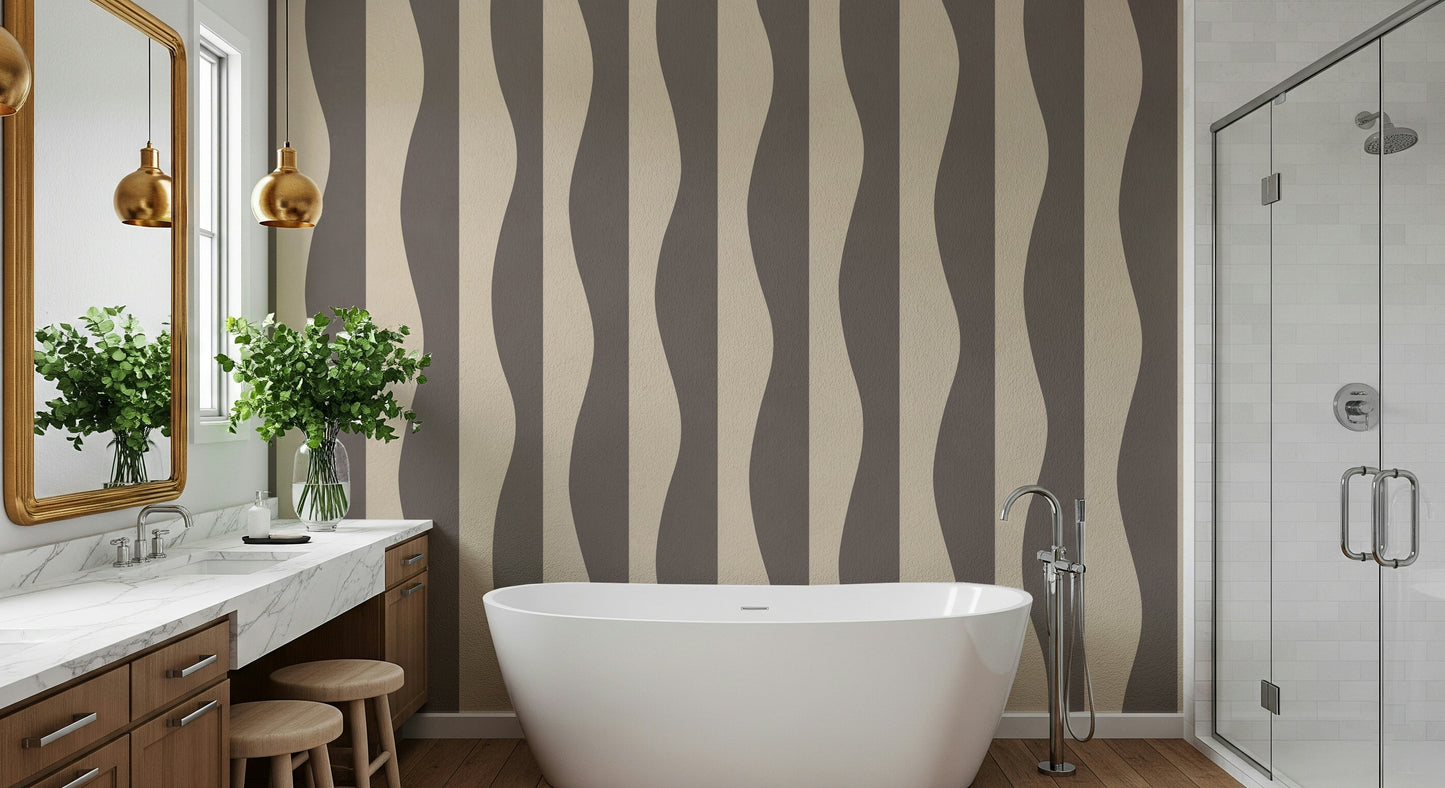 Fluid vertical stripe design, gorgeous wallpaper, taupe and beige colors.
