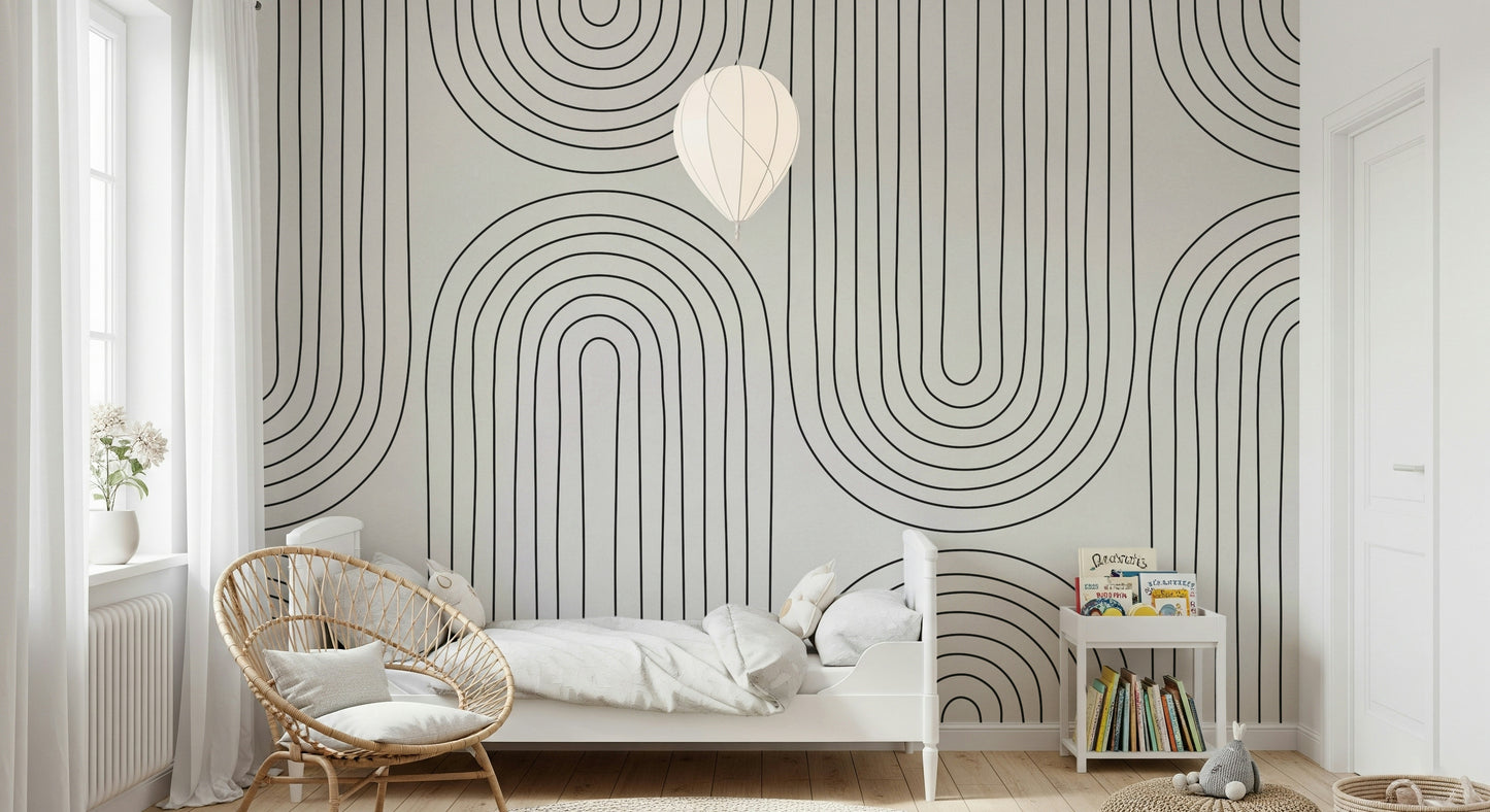 Elegant Arched Simplicity mural. U-shape linear pattern. Mid-century modern vibe.