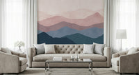 Soothing Mountain Dreams mural. Faded geometric layers. Atmospheric home wall covering.