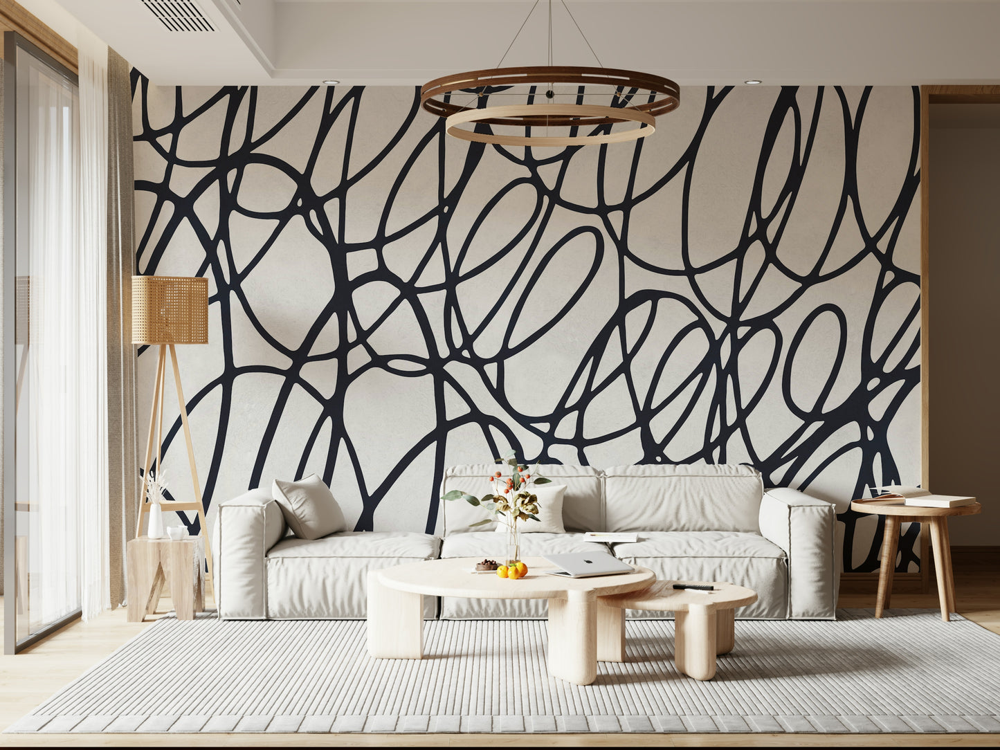 Hand-drawn Loop Lines wallpaper. Intertwined loops creating visual interest. Superb wall décor.