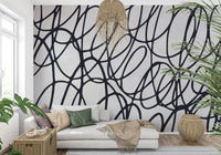 Loop Lines monochromatic mural. Curvy graphic texture enhancing walls. Sophisticated wall pattern.