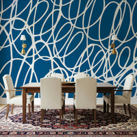 Deep indigo and creamy white abstract art for sophisticated wall decoration.