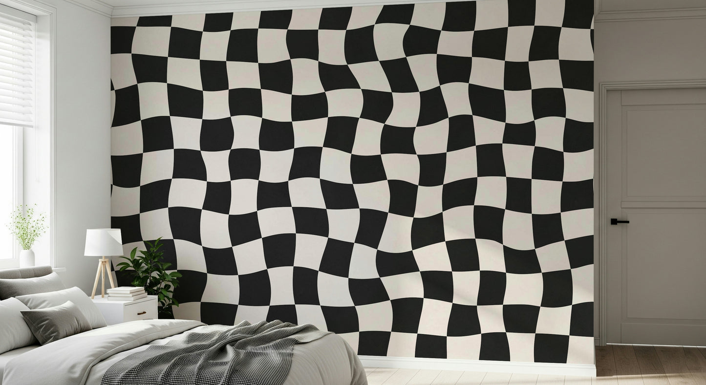 Modern Wavy Check wallpaper undulating checker design stylish.