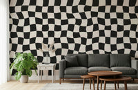 Checkerboard Wavy Check graphic pattern unique room backdrop.