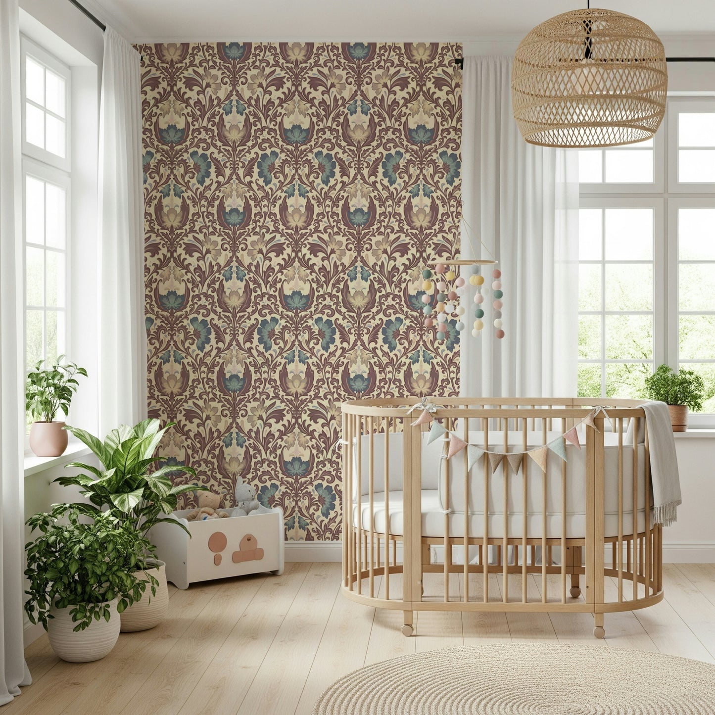 Baroque Antique Floral Flourish wall paper graceful curves.