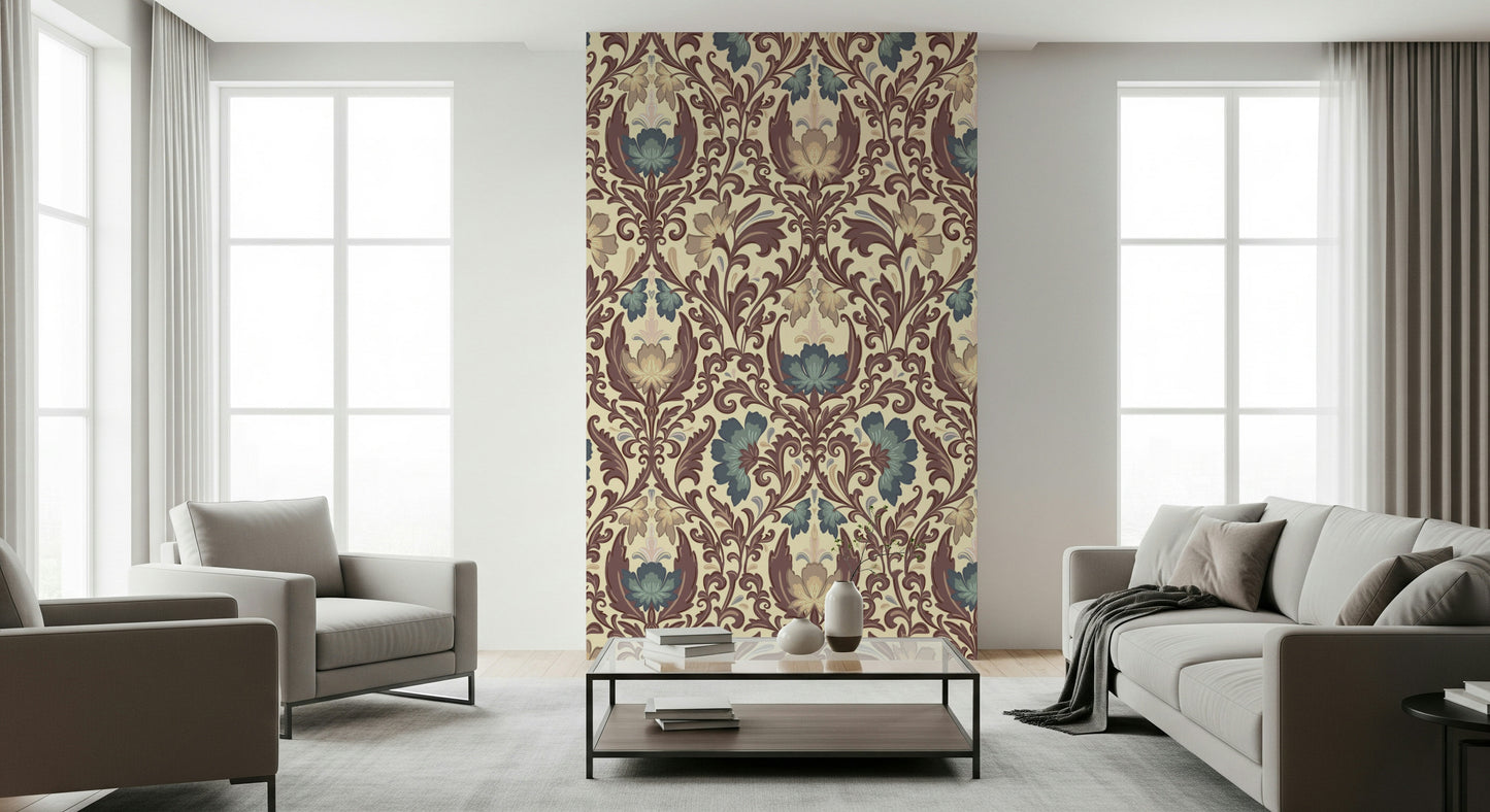 Grand Antique Floral Flourish floral symmetrical elegant print.