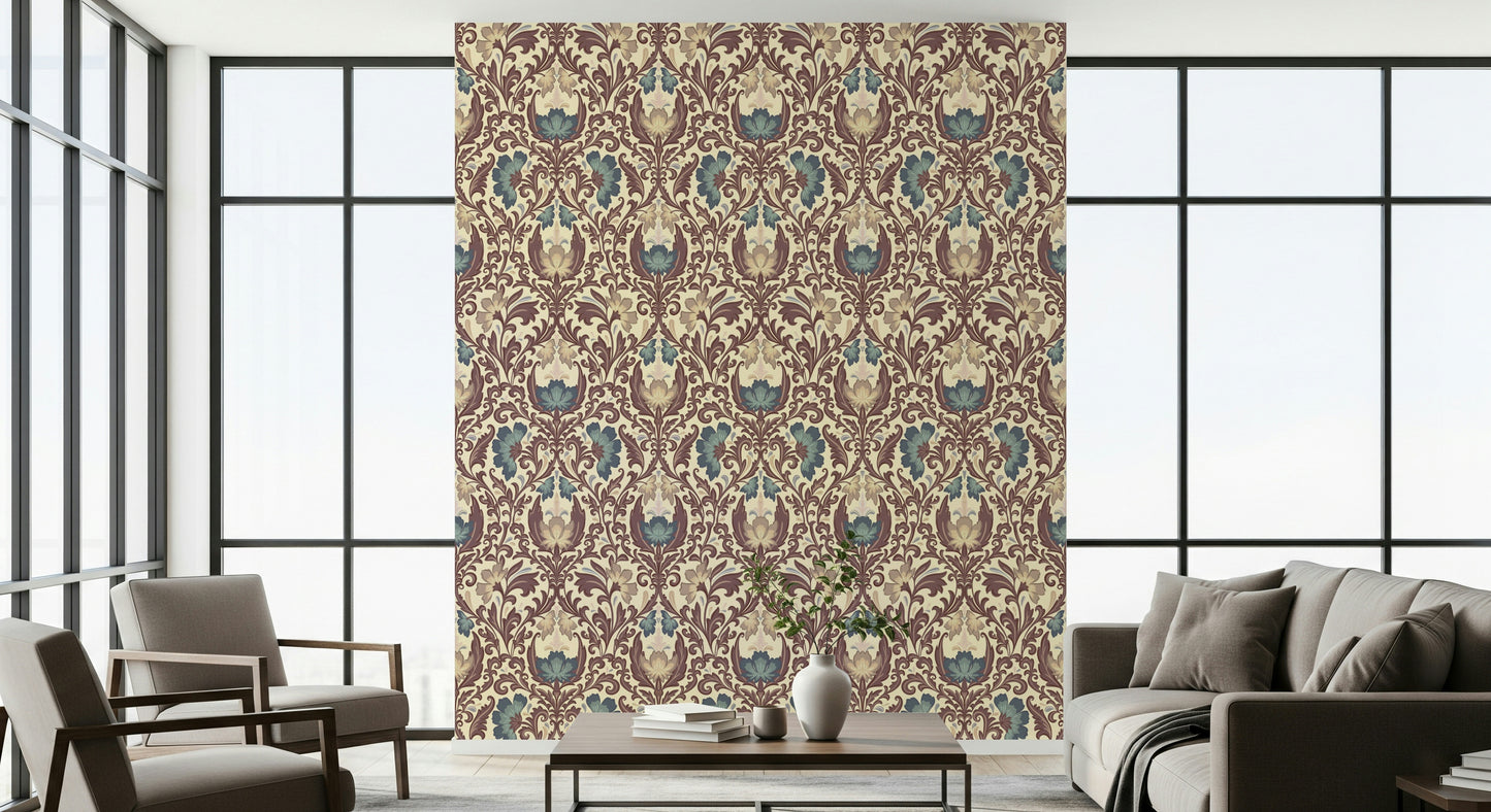 Antique Floral Flourish wall mural intricate botanical pattern.