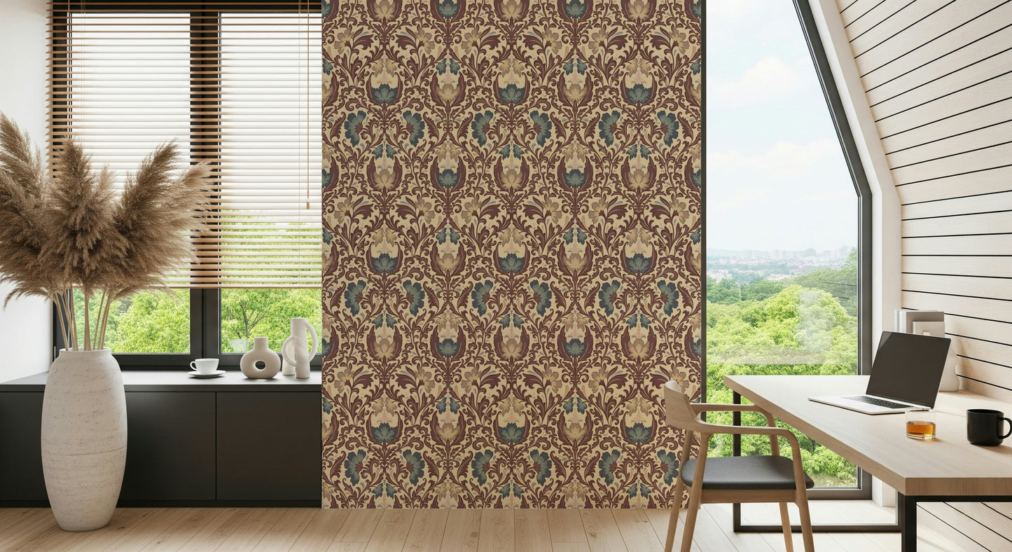 Traditional Antique Floral Flourish luxurious wall covering.