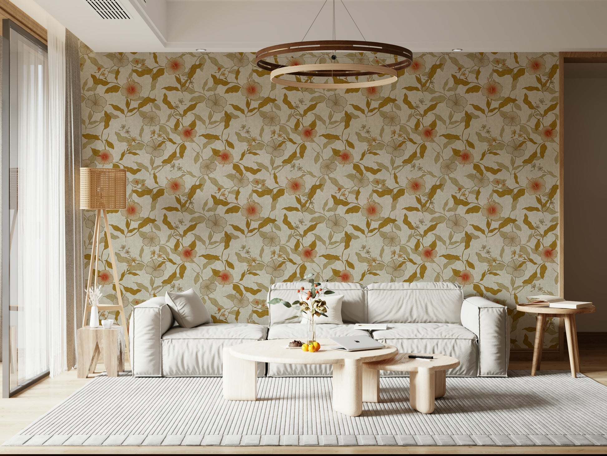 Elegant bloom and leaf Faded Tropical Floral repeating decor.