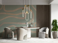 Flowing Lines Green abstract mural minimal artistic interior accent.