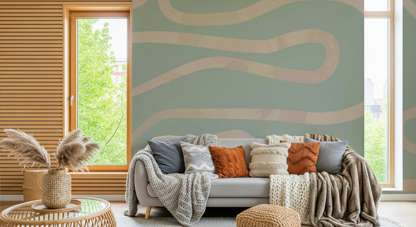 Abstract peel and stick wallpaper gentle wavy continuous pattern.