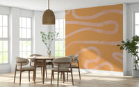 Warm salmon color abstract mural gentle curve pattern flowing.