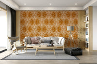 Stylized moth geometric repeat burnt orange wall mural elegant surface.