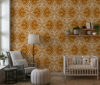 Art Nouveau Butterfly Floral in Burnt Orange wallpaper vintage design pattern.