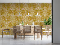 Art Nouveau Butterfly Floral Mustard Gold, brilliant yellow fluid wall covering.