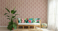 Retro Peach Waves wallpaper, subtle dotted squares, bold wavy lines.