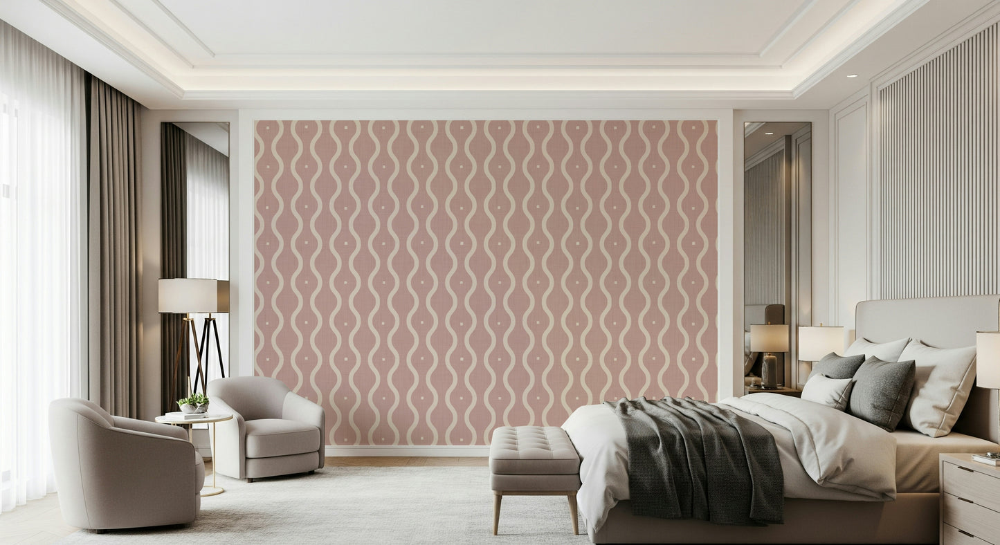 Distinctive wall covering, refined peach pink, cheerful curvy motif.