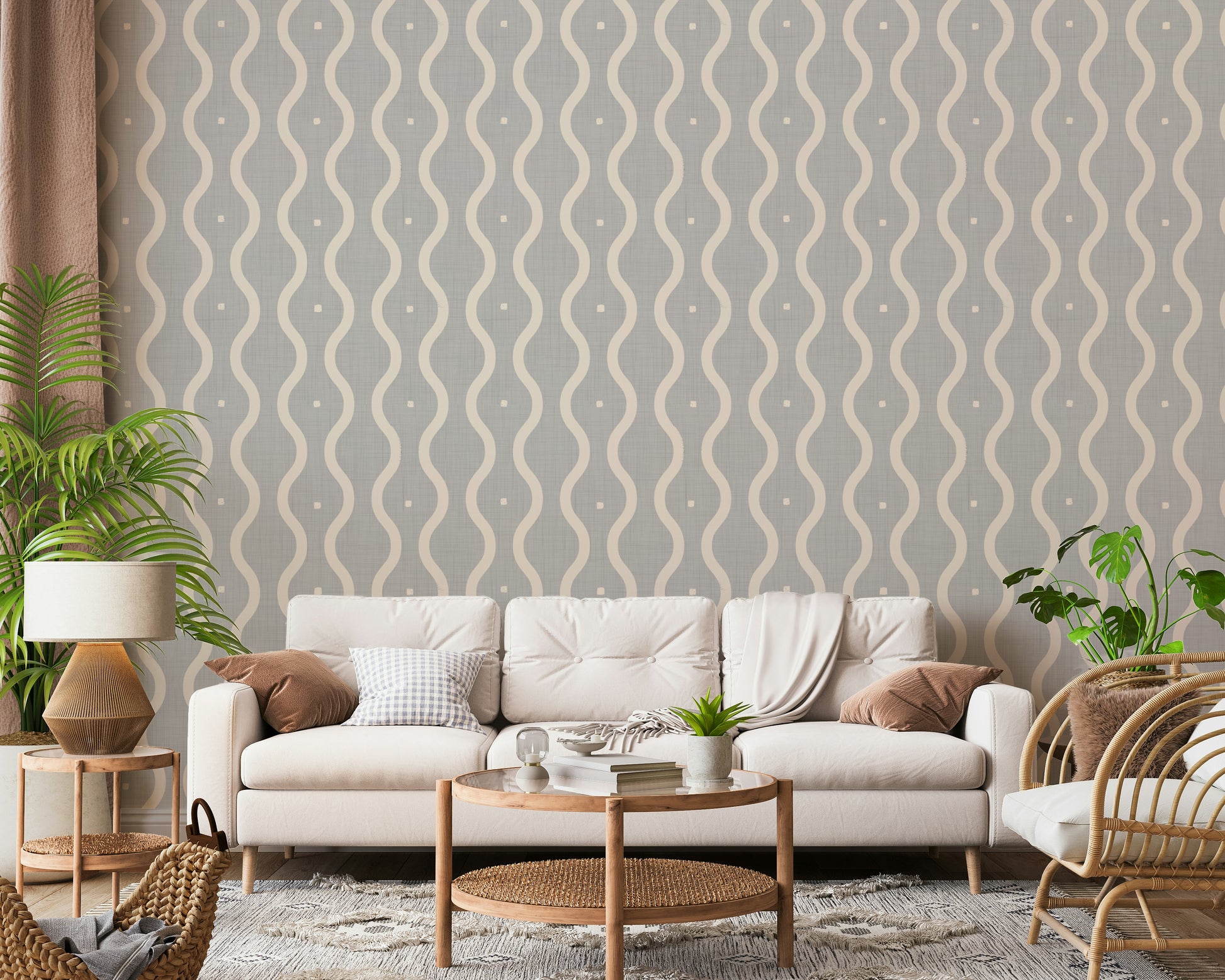 Subtle Serenity Grey wallpaper, subtle dots, abstract wavy lines.