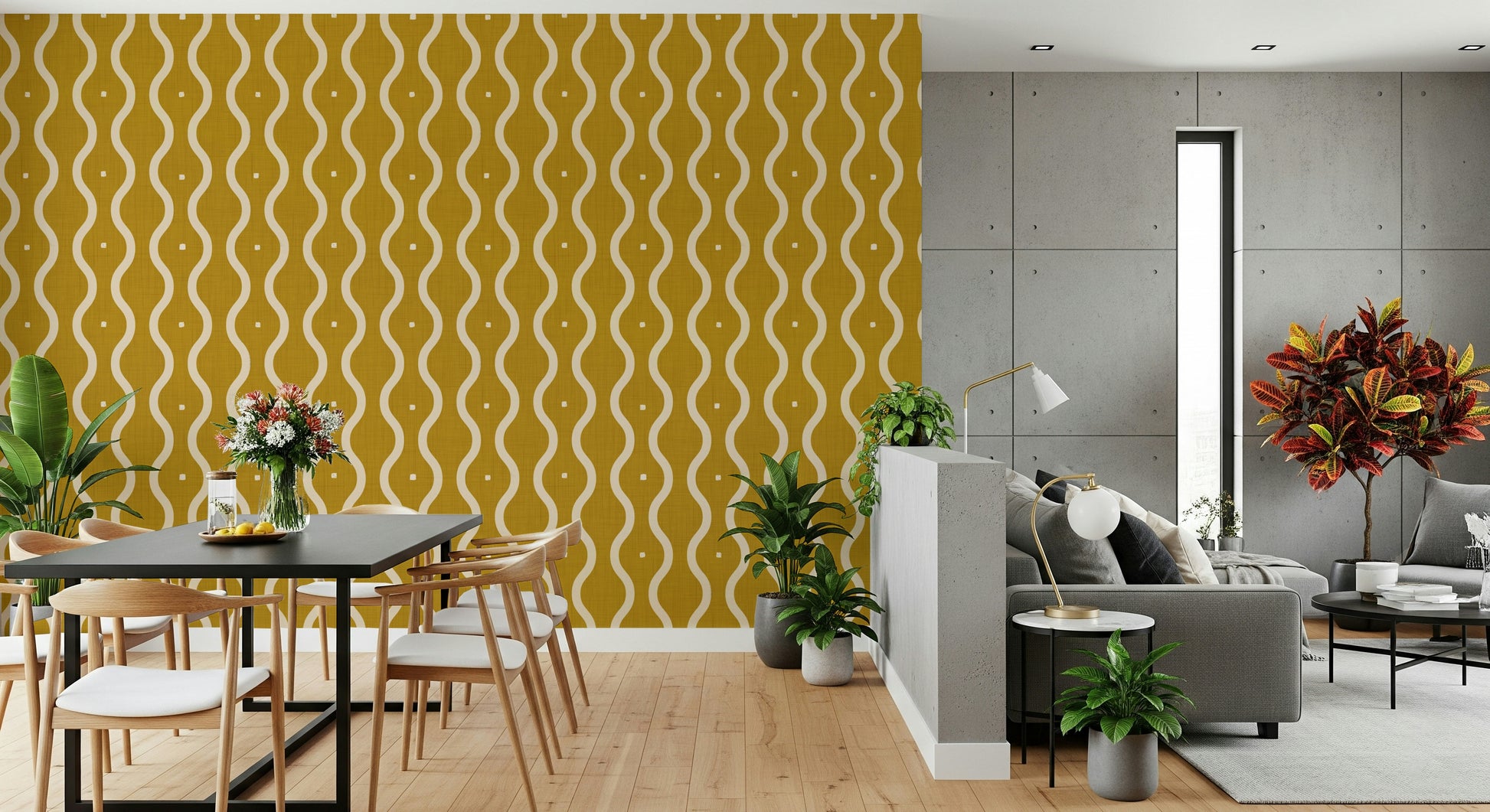 Designer wallpaper for walls, gentle movement, warm neutral tones.