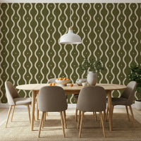 Serpentine lines wallcovering, earthy tones, modern decor, unique design.