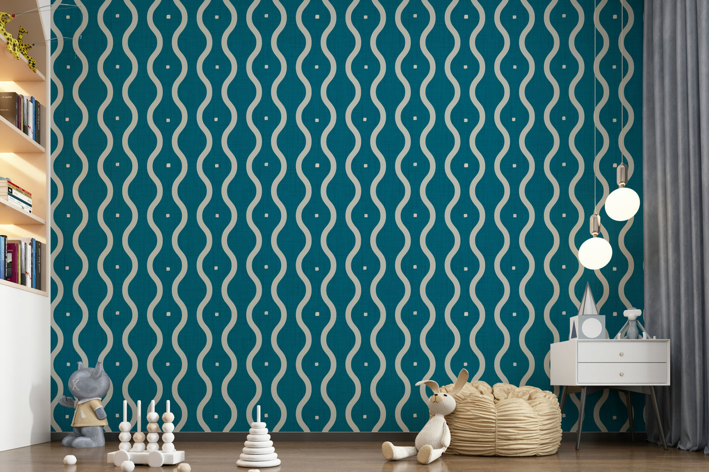 Decorative Retro Waves Teal wall mural simple elegance.